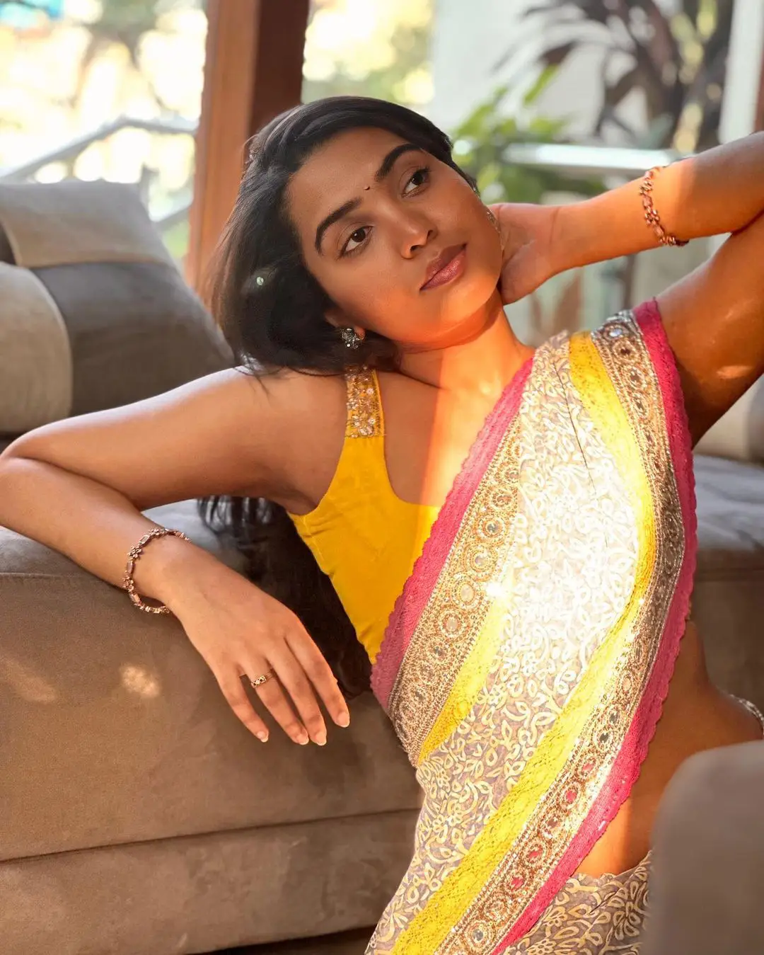 Shivathmika Rajashekar Stunning Saree Looks in Sun Light