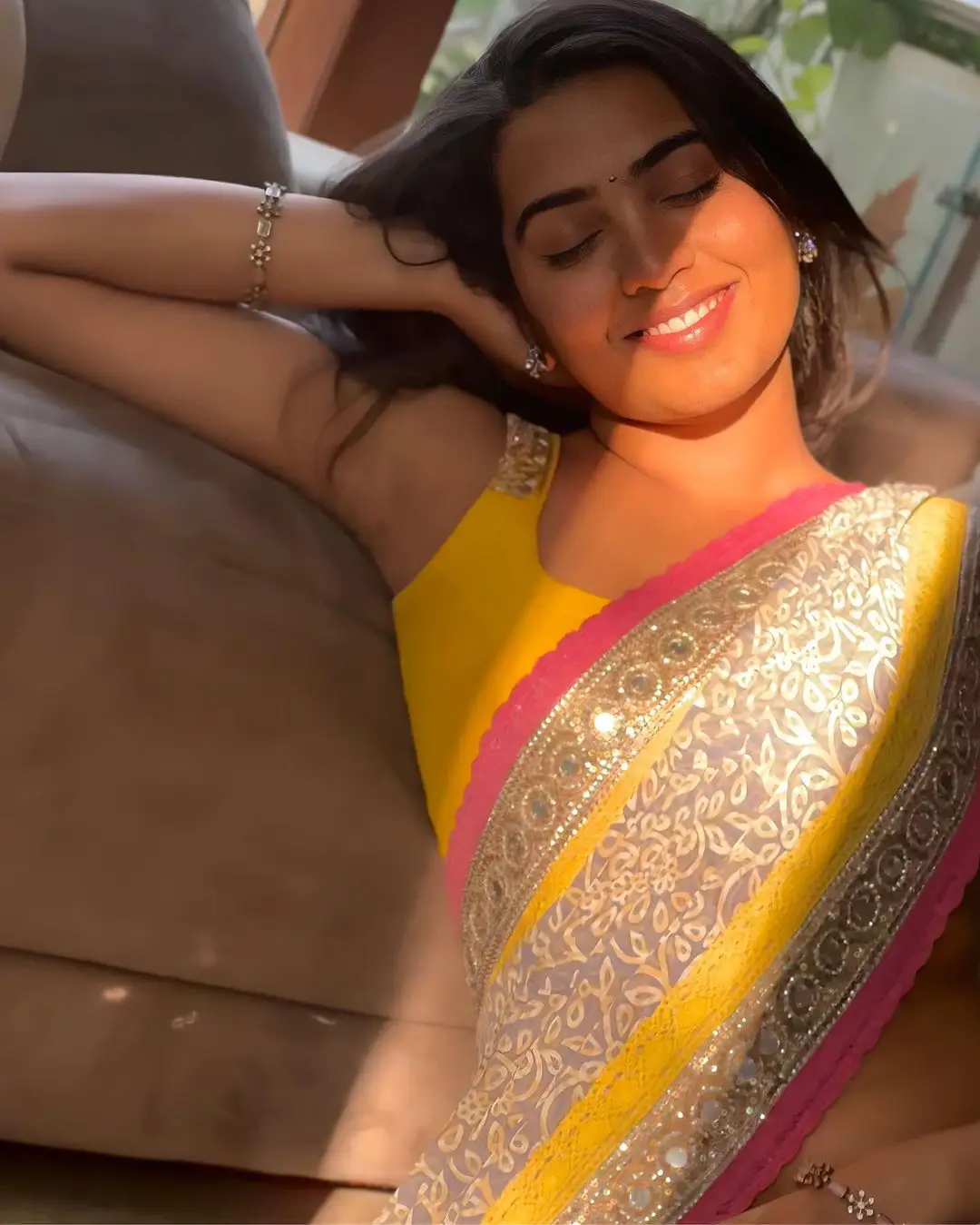 Shivathmika Rajashekar Stunning Saree Looks in Sun Light