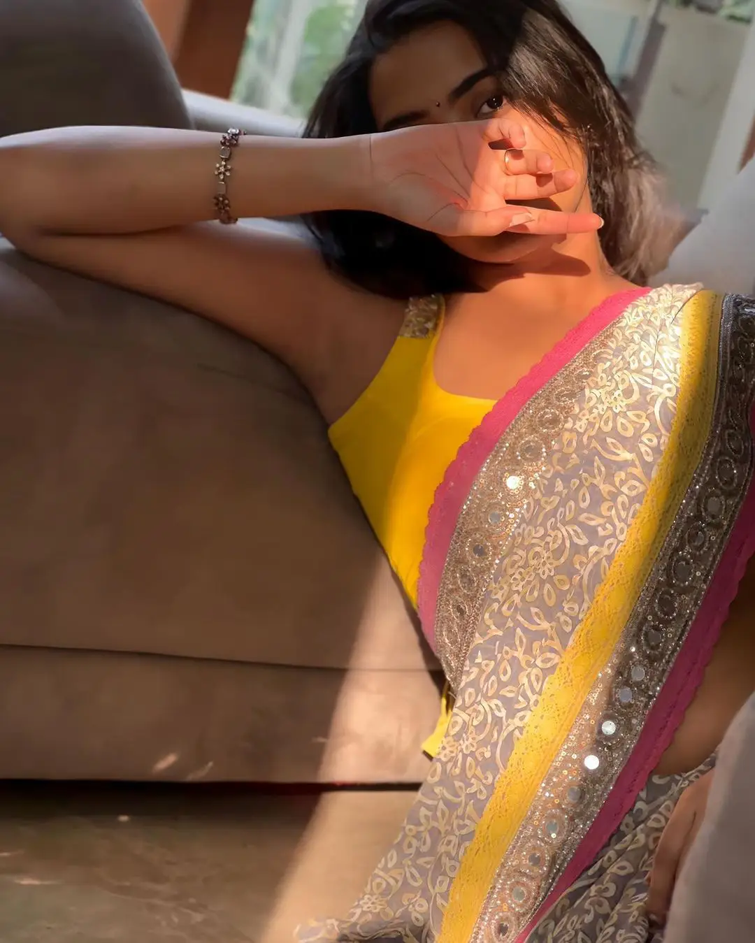 Shivathmika Rajashekar Stunning Saree Looks in Sun Light