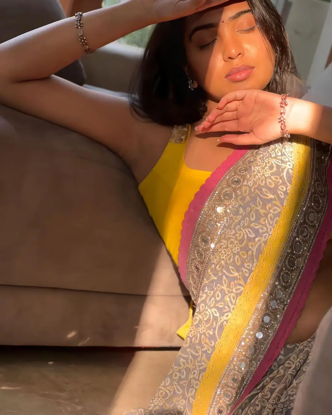 Shivathmika Rajashekar Stunning Saree Looks in Sun Light