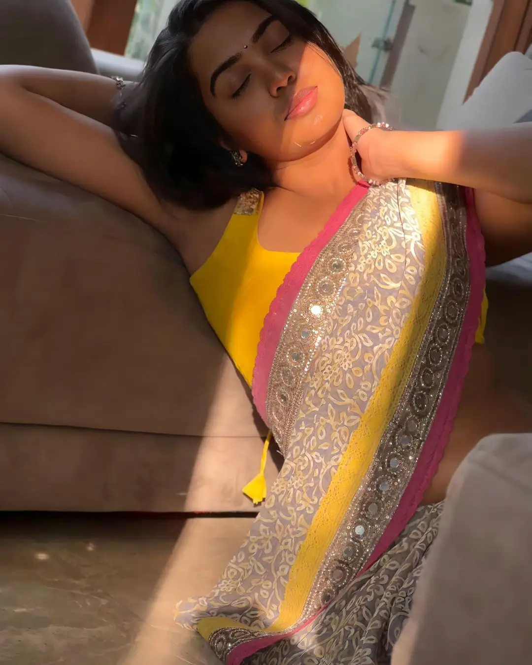 Shivathmika Rajashekar Stunning Saree Looks in Sun Light