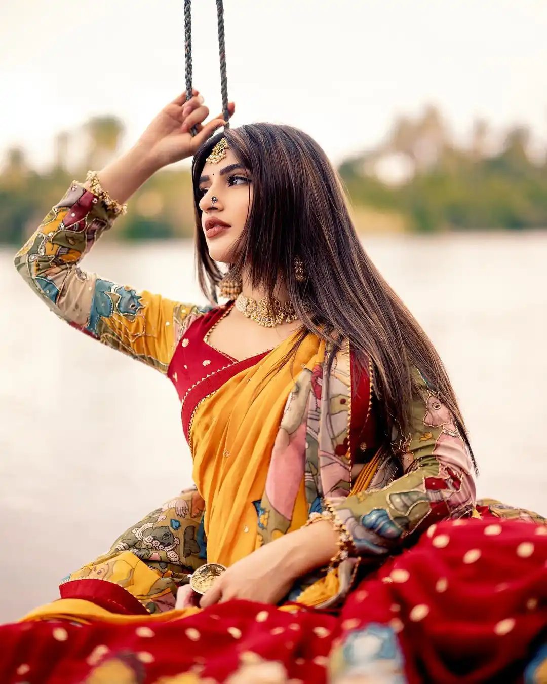Sreeleela Stunning Looks in Half Saree and Enjoying Nature