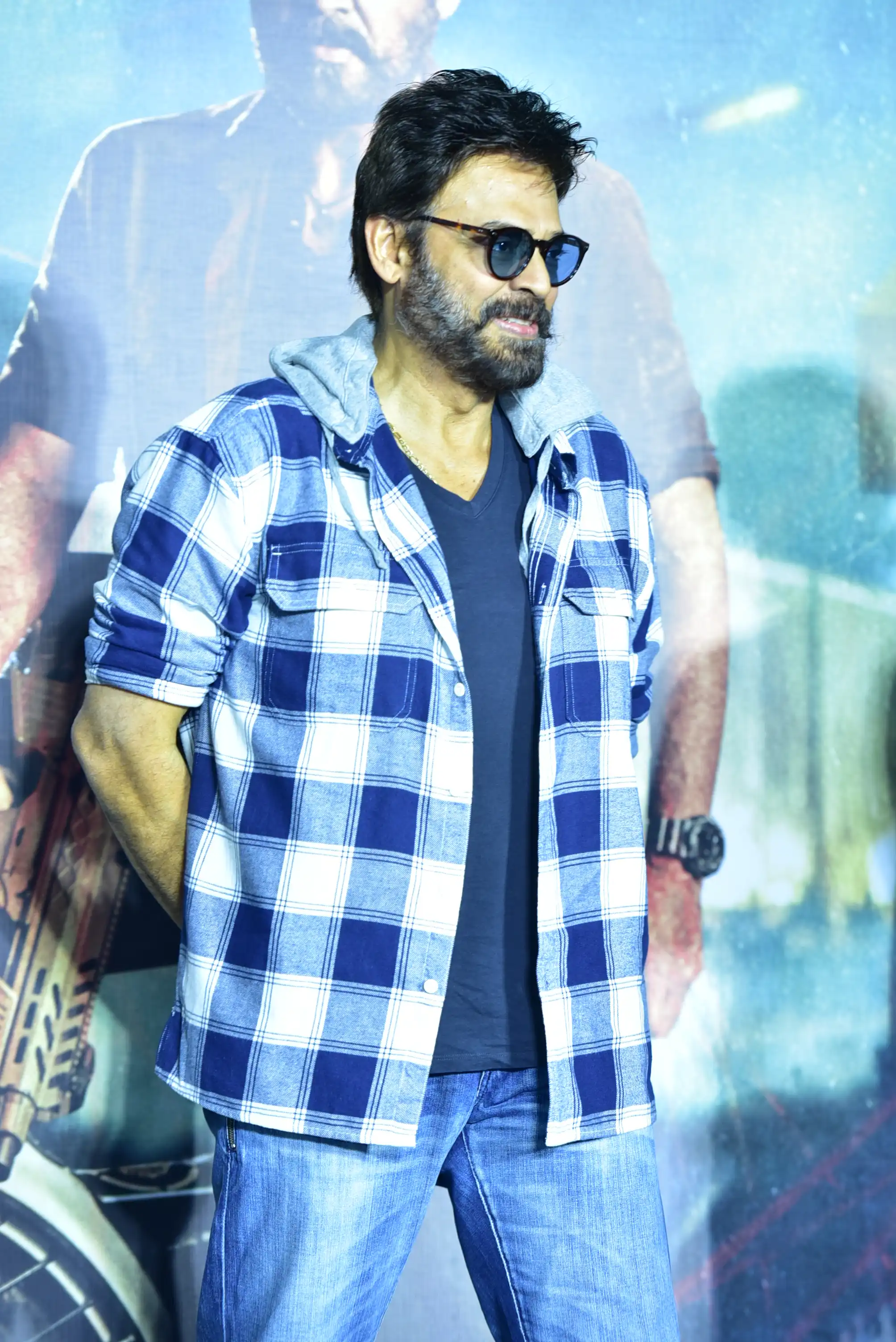Venkatesh stylish looks at Saindhav Trailer launch event