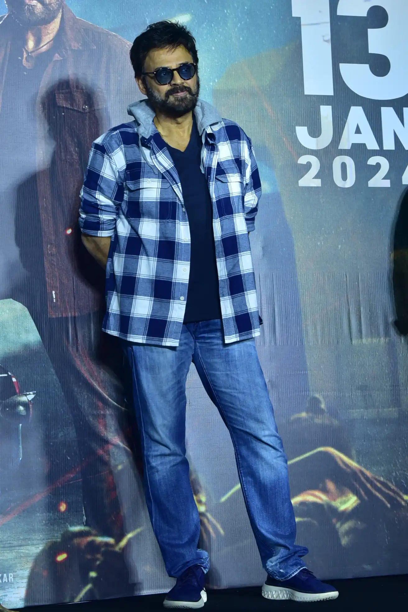 Venkatesh stylish looks at Saindhav Trailer launch event