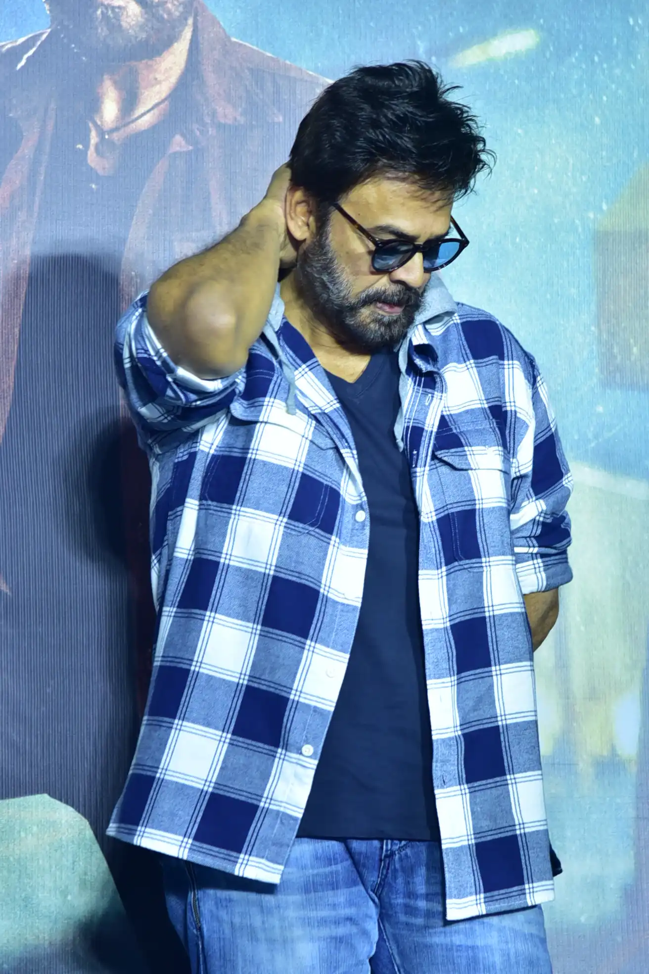 Venkatesh stylish looks at Saindhav Trailer launch event