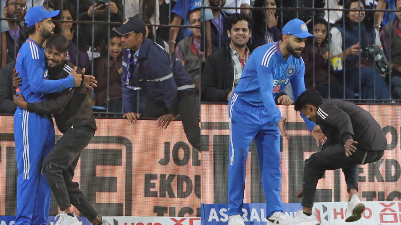 Virat Kohli : మైదానంలో విరాట్ కోహ్లీ వద్దకు దూసుకొచ్చి కాళ్లు పట్టుకున్న అభిమాని.. వీడియో వైరల్ Virat Kohli : మైదానంలో విరాట్ కోహ్లీ వద్దకు దూసుకొచ్చి కాళ్లు పట్టుకున్న అభిమాని.. వీడియో వైరల్