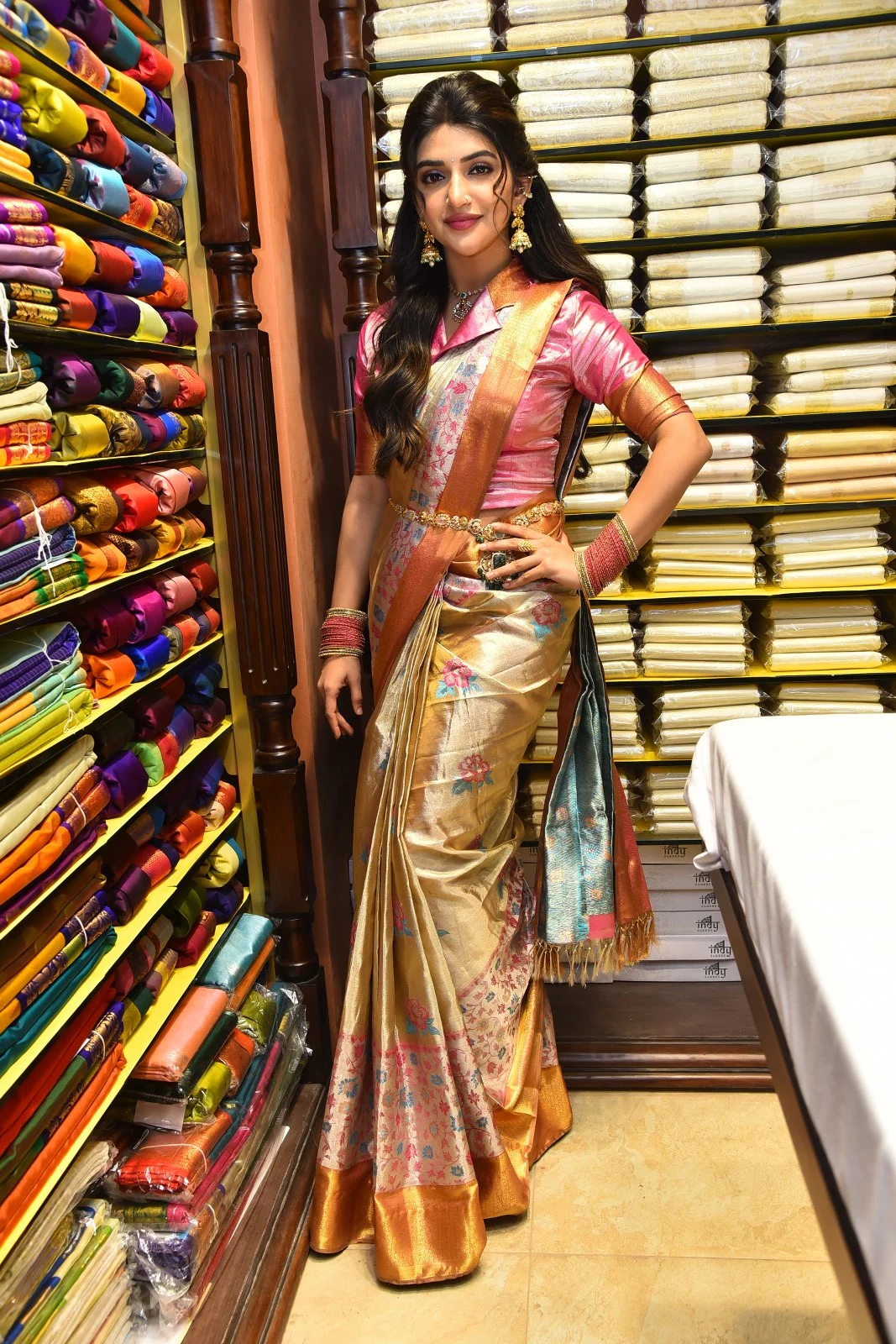 Tollywood Actress Sreeleela saree photos at shop opening event
