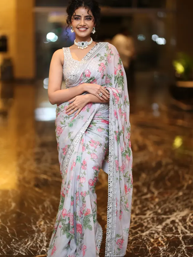 Anupama Parameswaran Shines in Saree at Eagle Pre Release Event