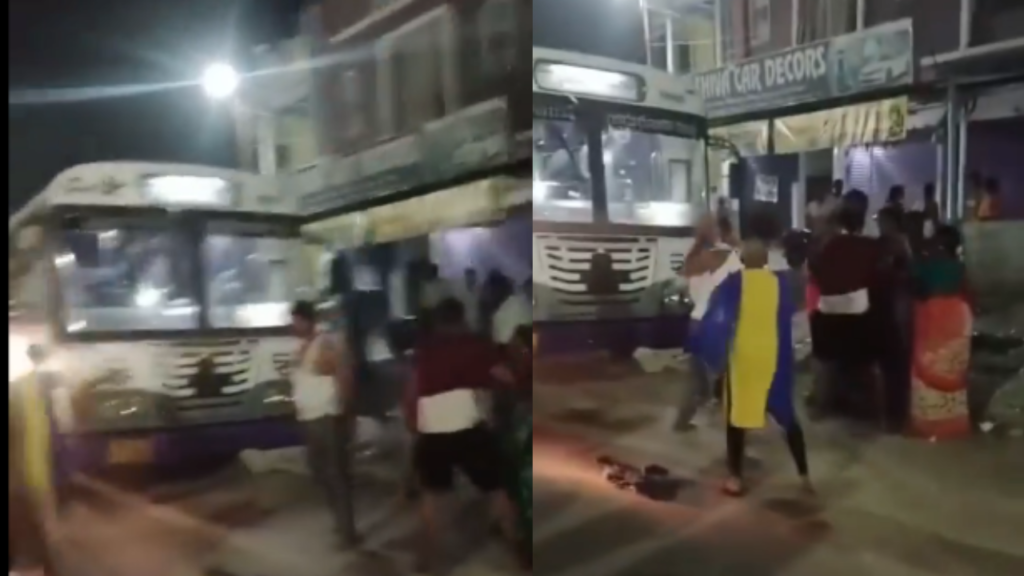 Passengers Fight for Seat on RTC Bus