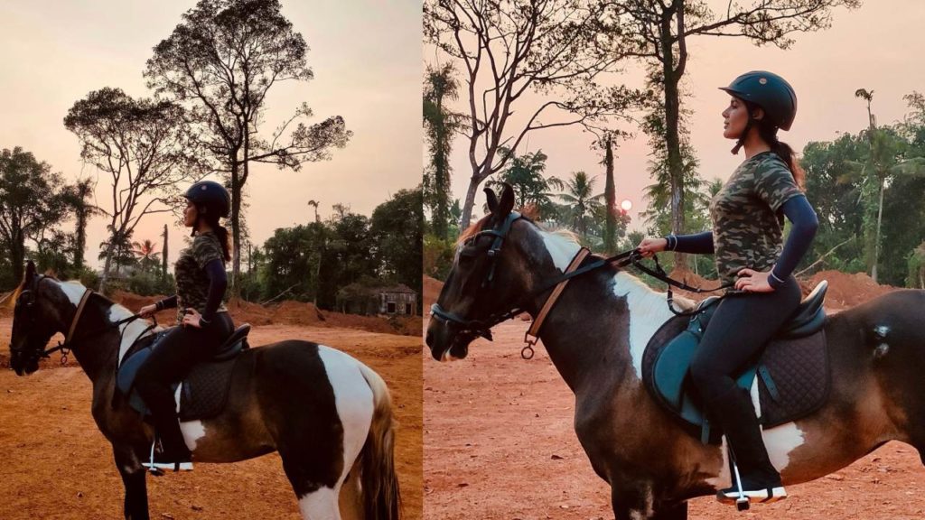 Samyuktha Menon Learning Horse Riding for her upcoming film Swamyambhu