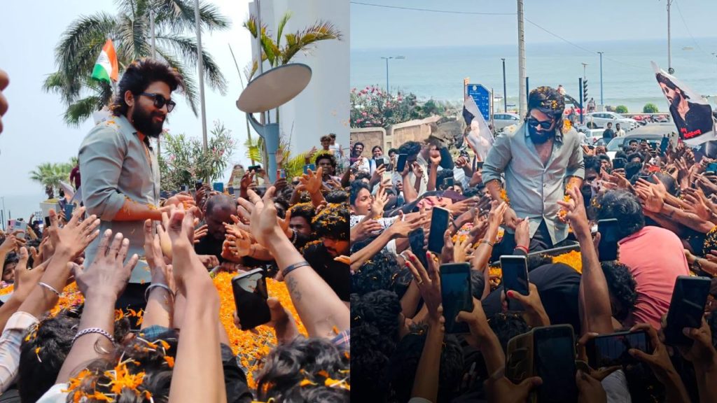 Allu Arjun went to Vizag for Pushpa 2 Shoot Fans Rally for Allu Arjun