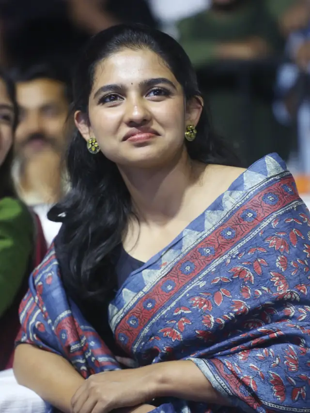 Mamitha Baiju Cute Looks in Saree at Premalu Success Meet
