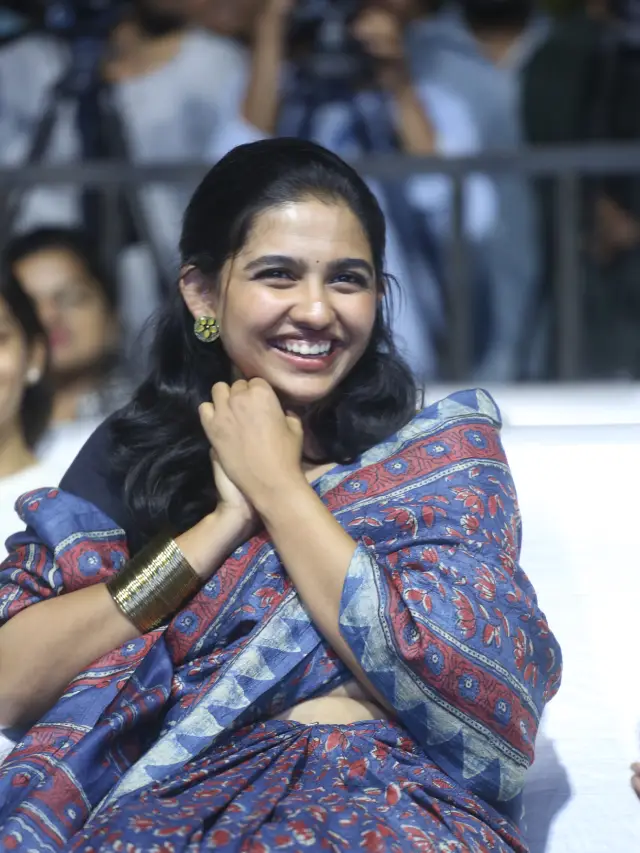 Mamitha Baiju Cute Looks in Saree at Premalu Success Meet