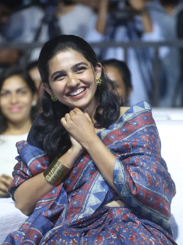Mamitha Baiju Cute Looks in Saree at Premalu Success Meet