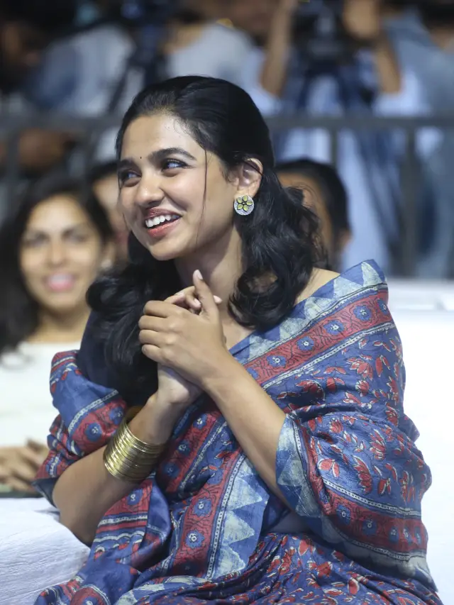 Mamitha Baiju Cute Looks in Saree at Premalu Success Meet