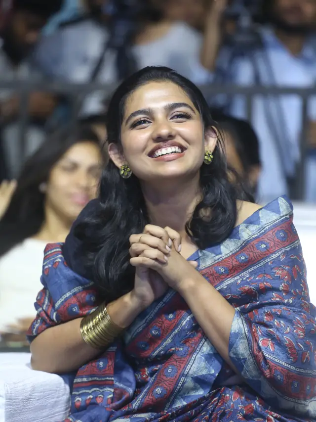 Mamitha Baiju Cute Looks in Saree at Premalu Success Meet