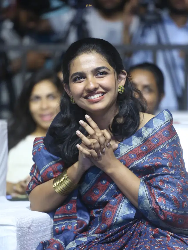 Mamitha Baiju Cute Looks in Saree at Premalu Success Meet