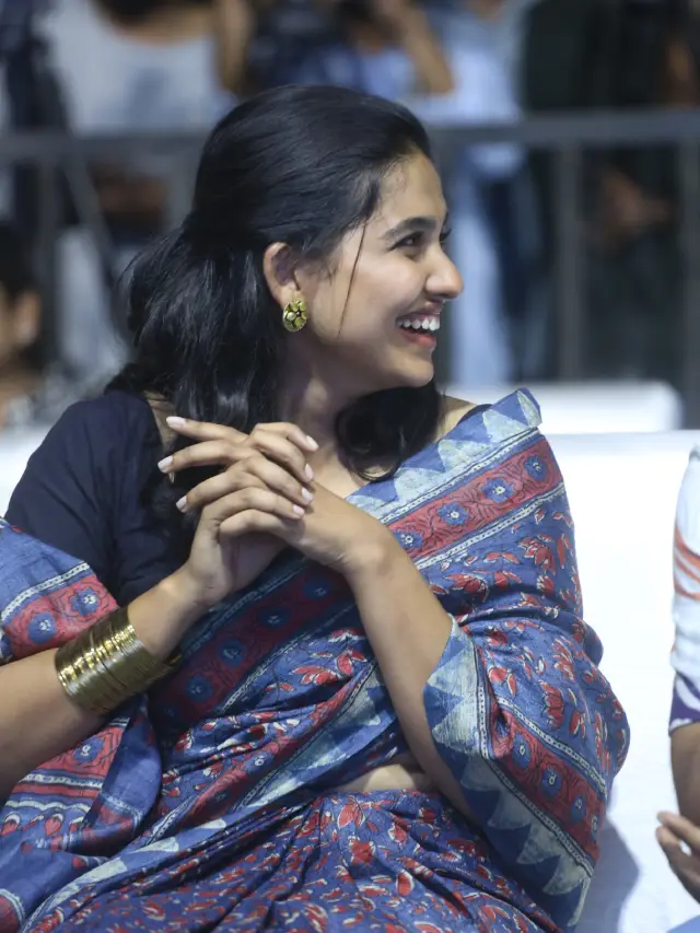 Mamitha Baiju Cute Looks in Saree at Premalu Success Meet