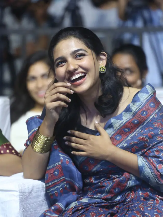 Mamitha Baiju Cute Looks in Saree at Premalu Success Meet