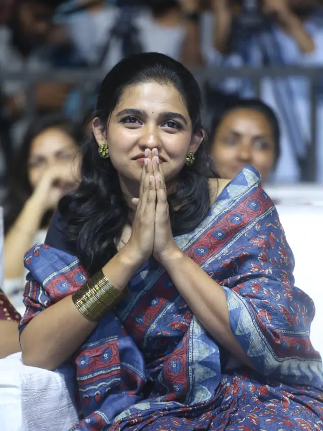 Mamitha Baiju Cute Looks in Saree at Premalu Success Meet
