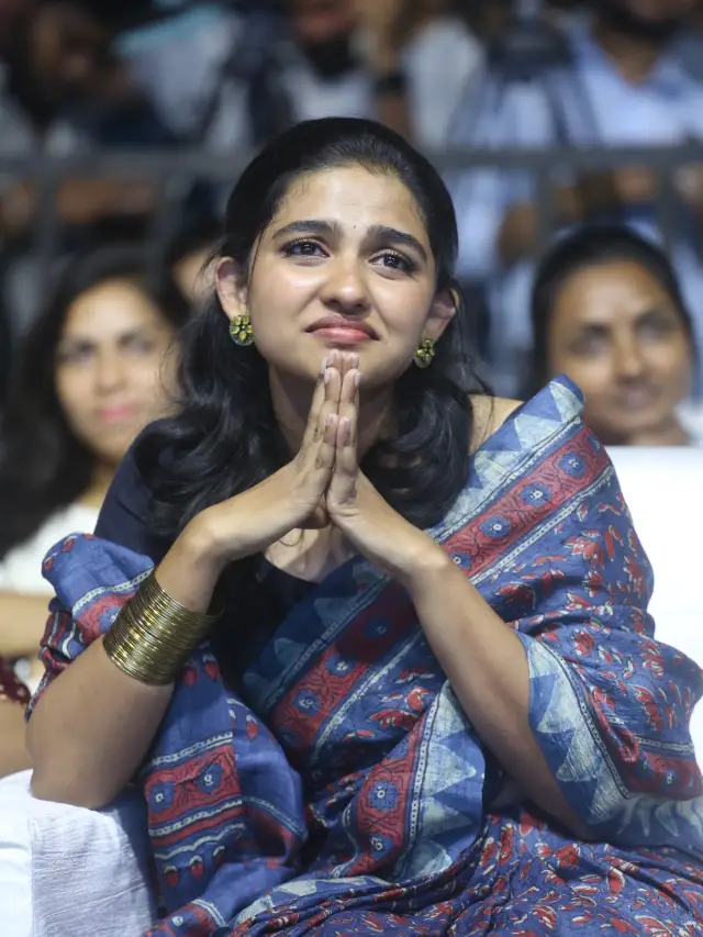 Mamitha Baiju Cute Looks in Saree at Premalu Success Meet