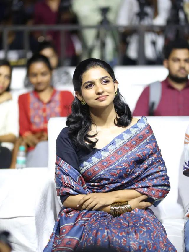 Mamitha Baiju Cute Looks in Saree at Premalu Success Meet