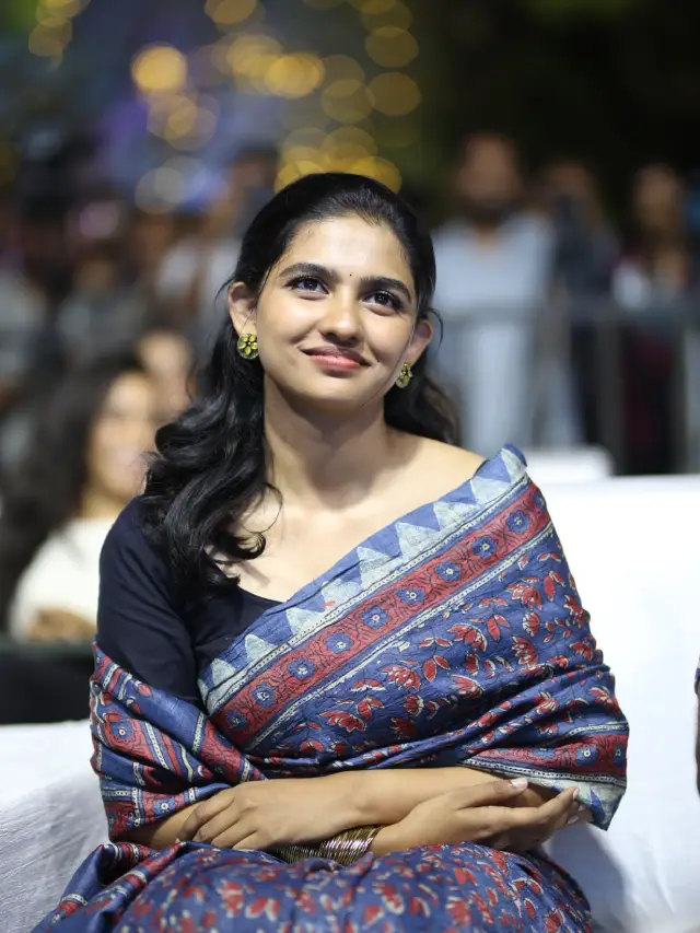 Mamitha Baiju Cute Looks in Saree at Premalu Success Meet