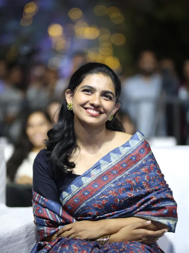 Mamitha Baiju Cute Looks in Saree at Premalu Success Meet