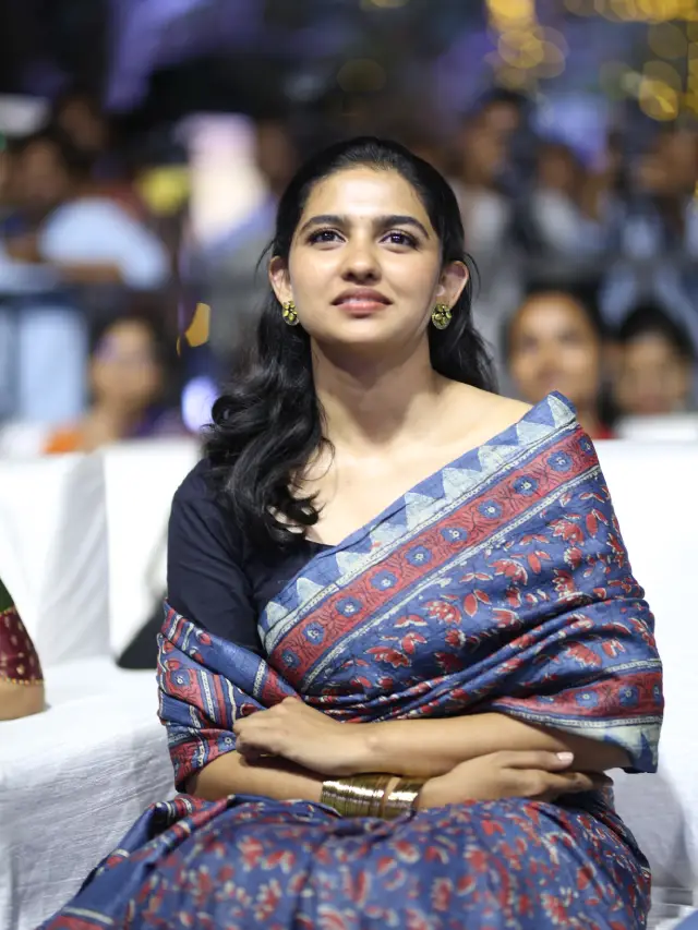 Mamitha Baiju Cute Looks in Saree at Premalu Success Meet