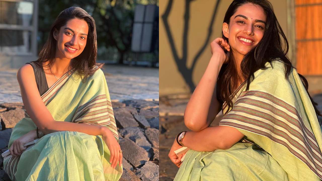 Meenaakshi Chaudhary : చీరకట్టులో సేదతీరుతూ మీనాక్షి చౌదరి క్యూట్ ఫొటోలు..