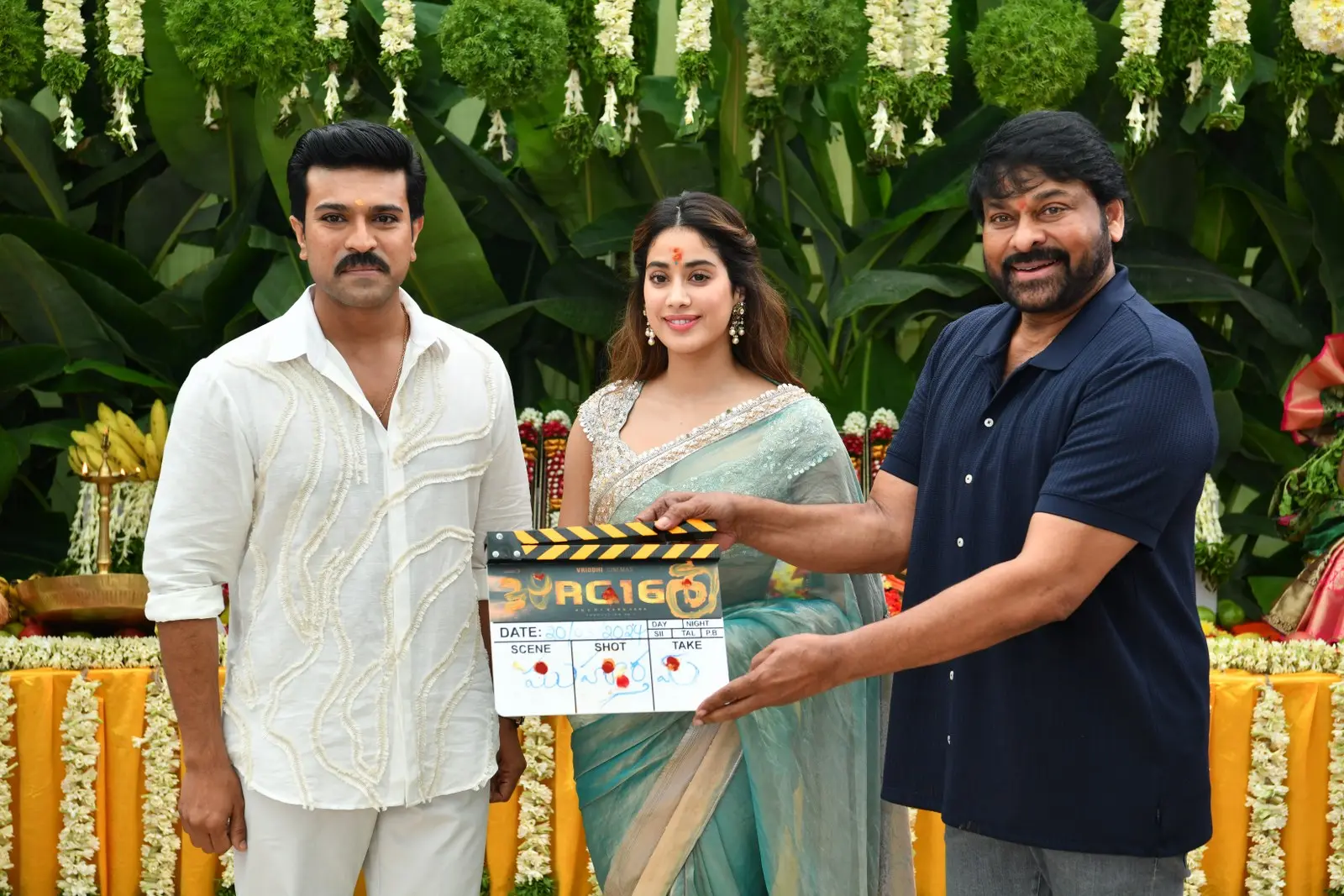 Ram Charan Janhvi Kapoor Photos at RC16 Movie opening