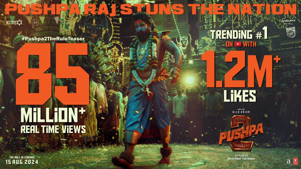 Allu Arjun Rashmika Mandanna Pushpa 2 Teaser records in youtube