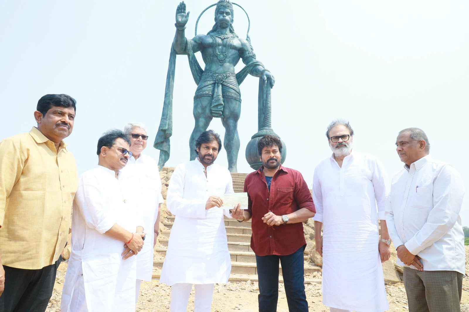 Chiranjeevi Pawan Kalyan Photos at Vishwambhara shooting sets