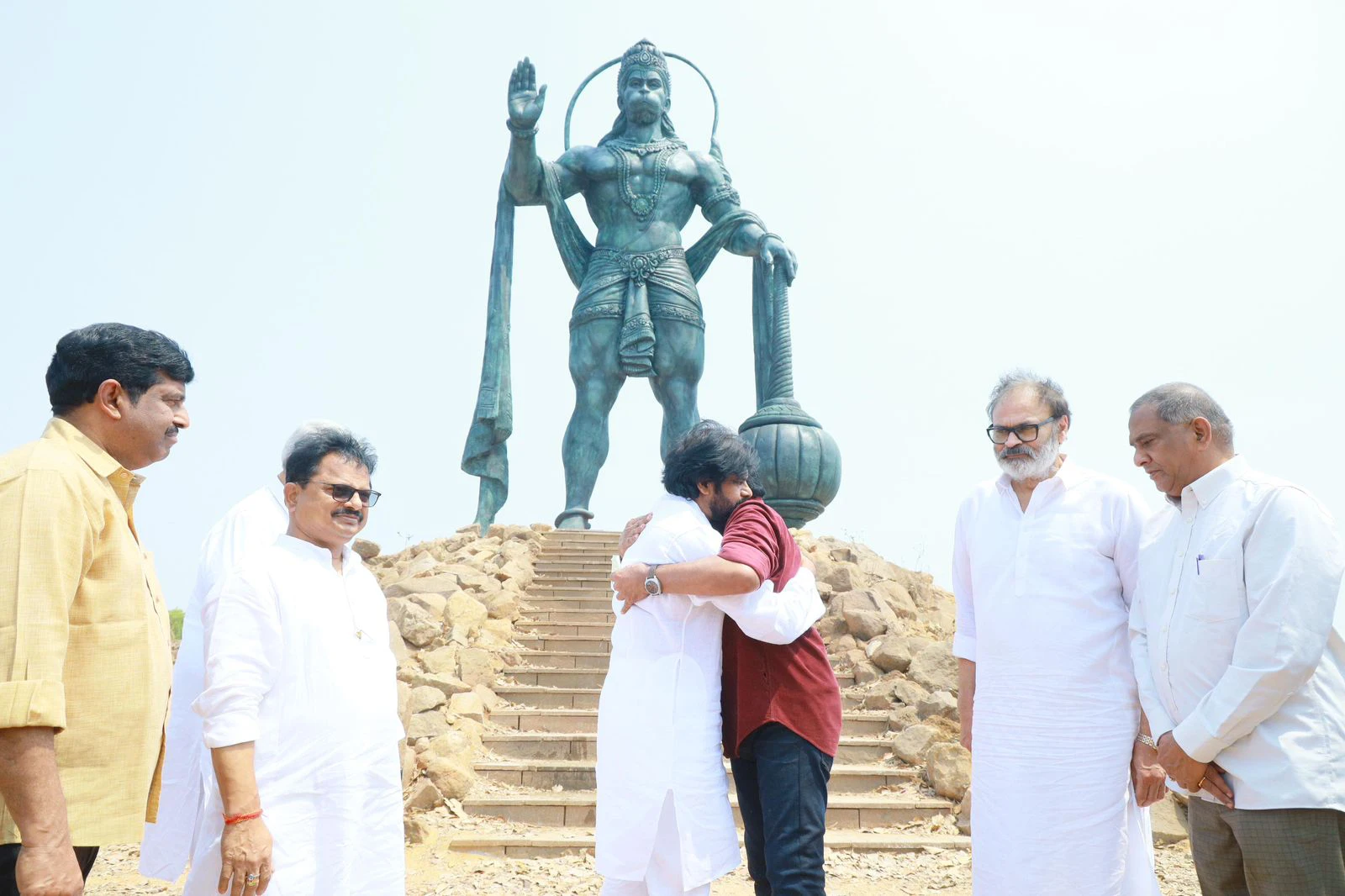 Chiranjeevi Pawan Kalyan Photos at Vishwambhara shooting sets