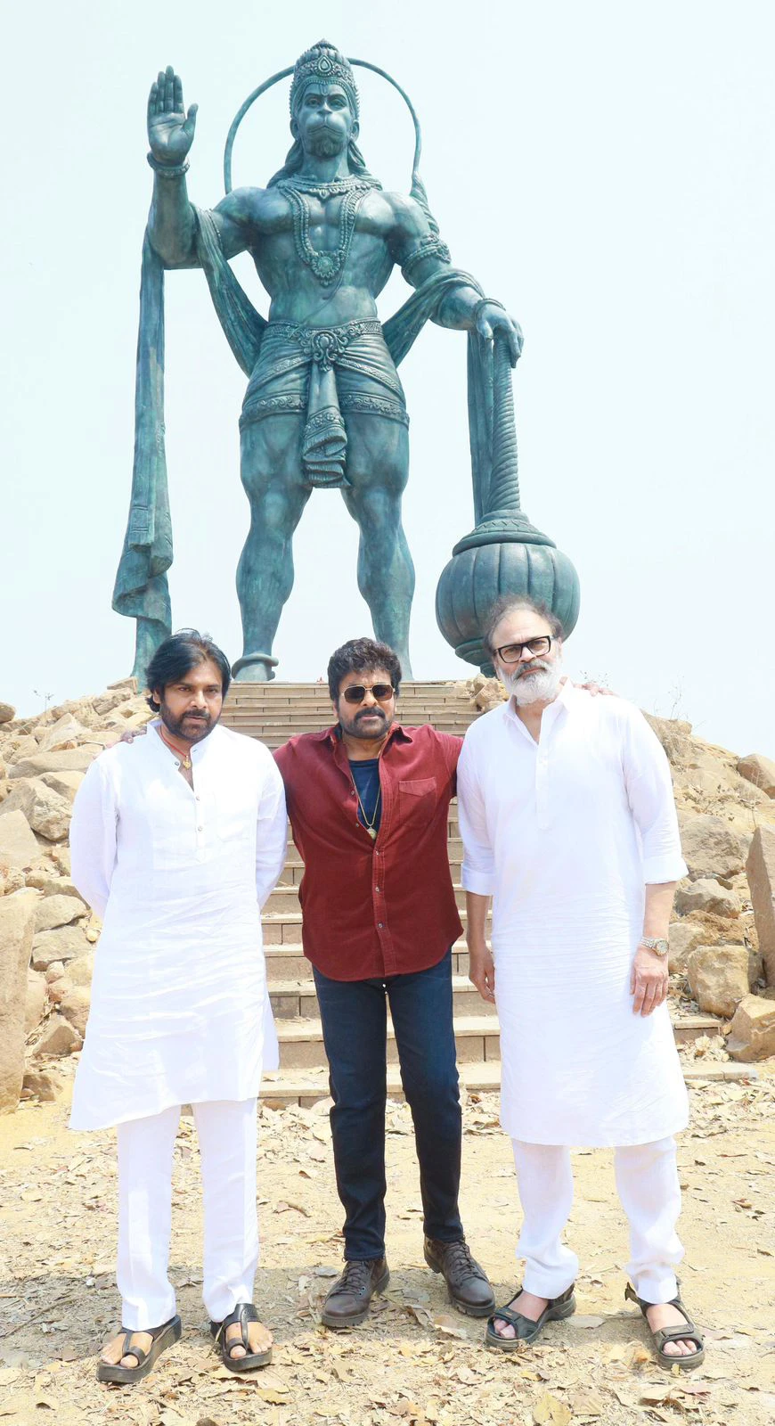 Chiranjeevi Pawan Kalyan Photos at Vishwambhara shooting sets