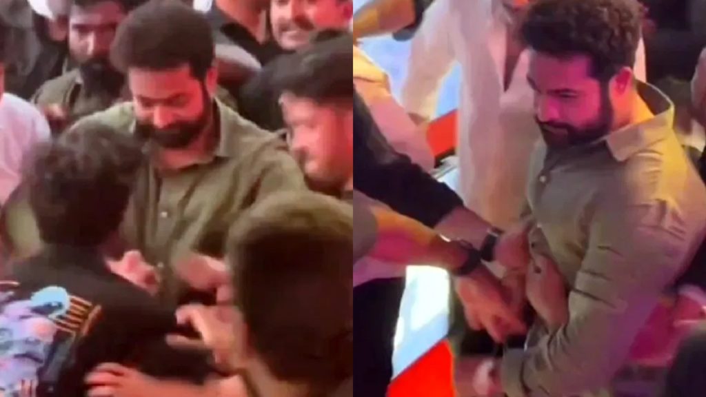 Jr NTR Almost Falls As Fans Push Him at Tillu Square Event