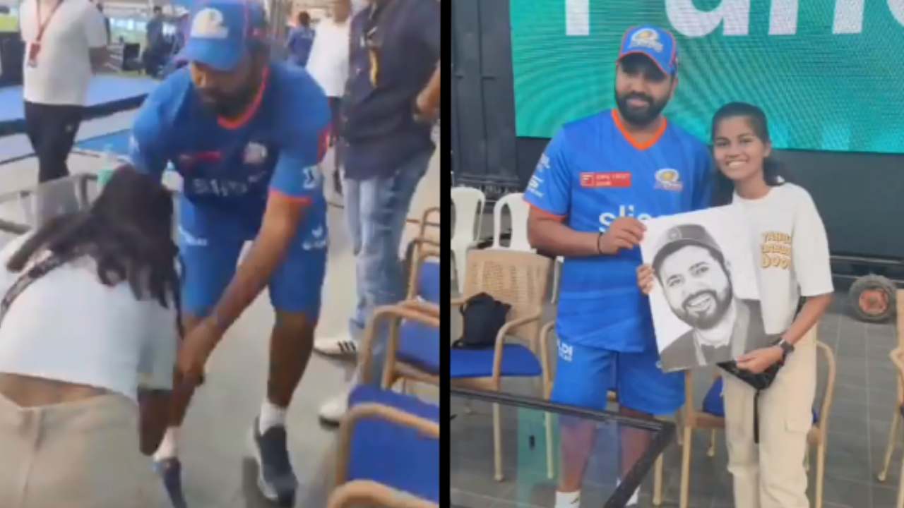 రోహిత్ శర్మ పాదాలను తాకిన మహిళా అభిమాని.. హిట్మ్యాన్ ఏం చేశాడంటే..? వీడియో వైరల్ రోహిత్ శర్మ పాదాలను తాకిన మహిళా అభిమాని.. హిట్మ్యాన్ ఏం చేశాడంటే..? వీడియో వైరల్