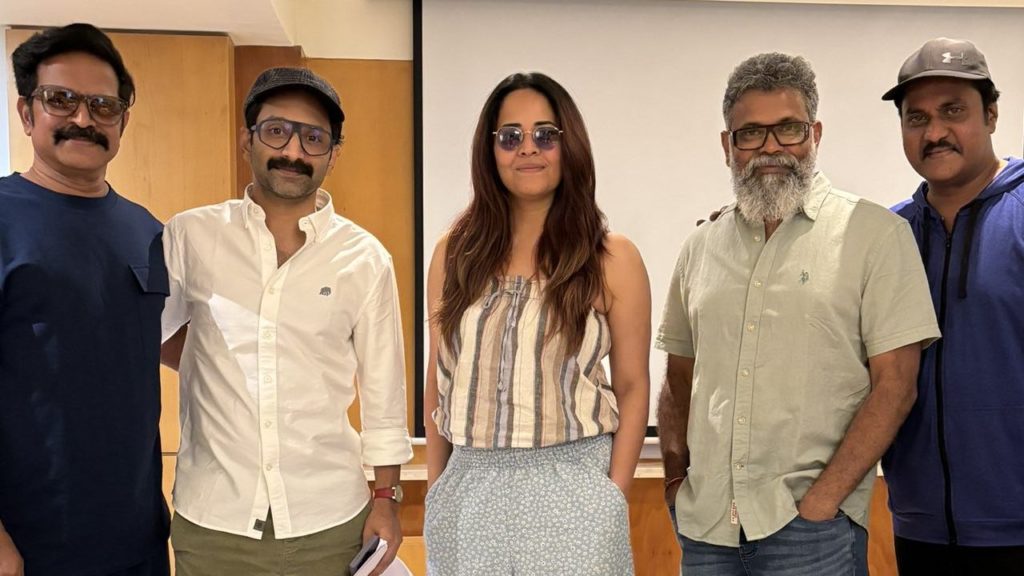 Brahmaji Shares Anasuya Fahadh Faasil Sunil Sukumar Combo photo from Pushpa 2 Work Shop