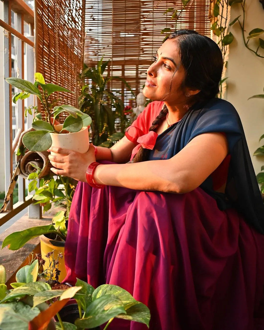 Divi Cute Looks in Half Saree
