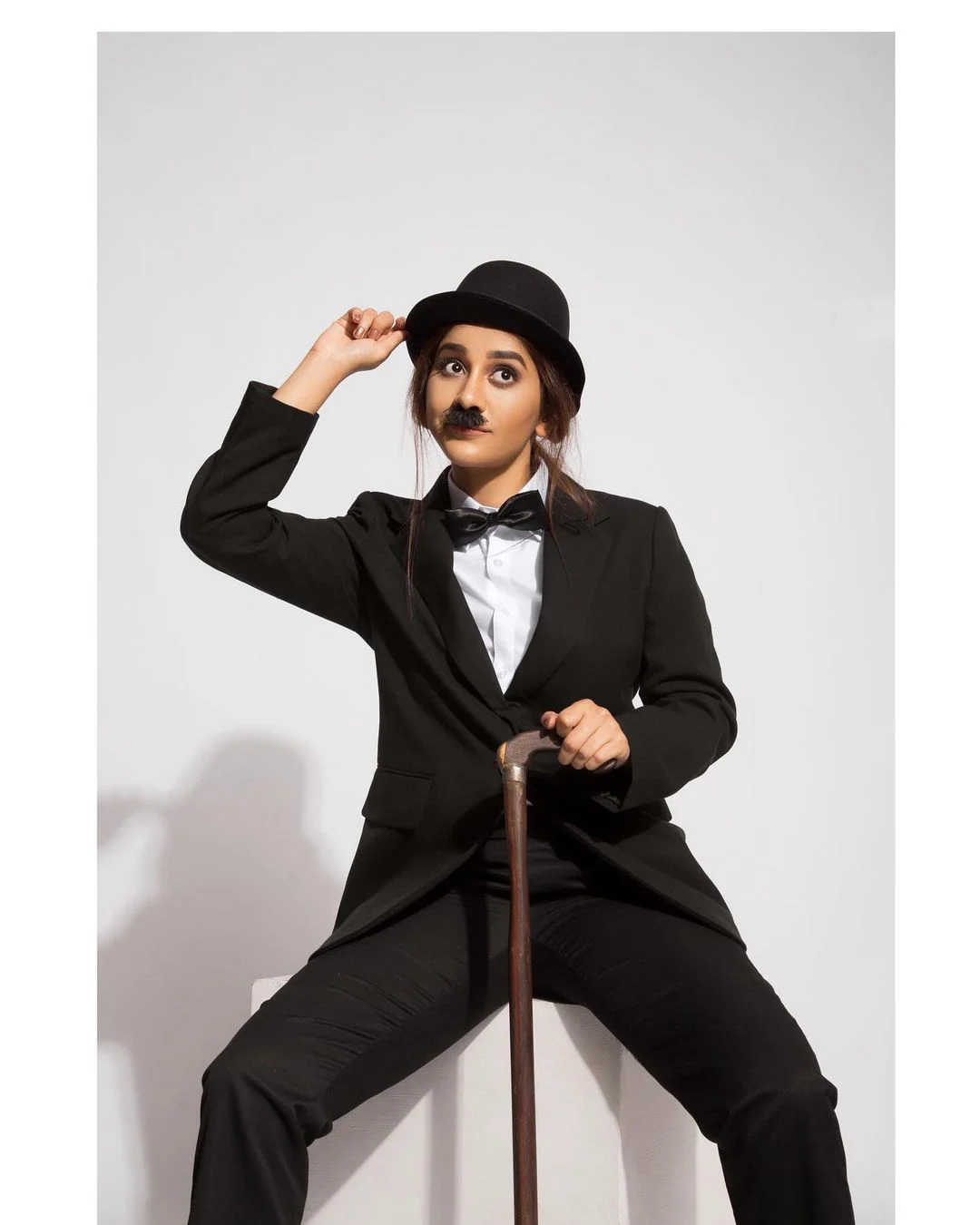 Nabha Natesh Cute Photos in Charlie Chaplin Getup