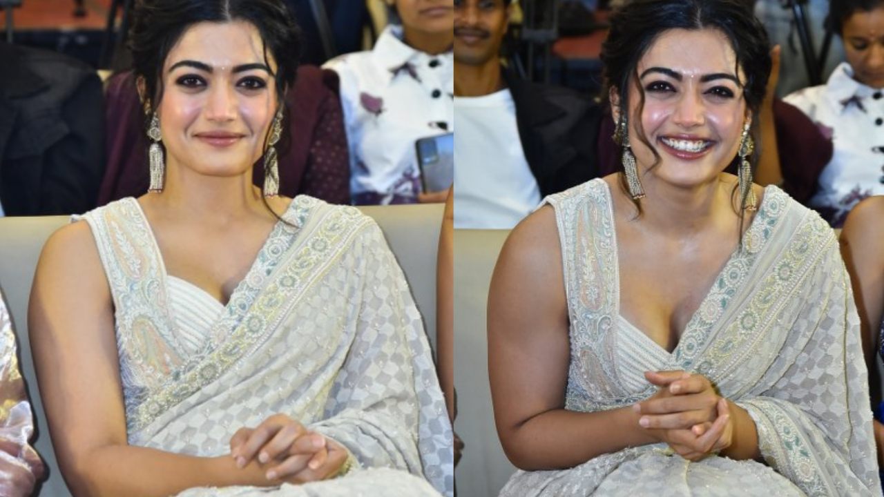 Rashmika Mandanna : చీరకట్టులో మెరిపిస్తున్న రష్మిక మందన్న.. ‘గం గం గణేశా’ ప్రీ రిలీజ్ ఈవెంట్లో..