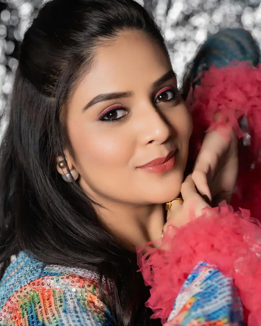 Sreemukhi Stunning Looks in Short Gown
