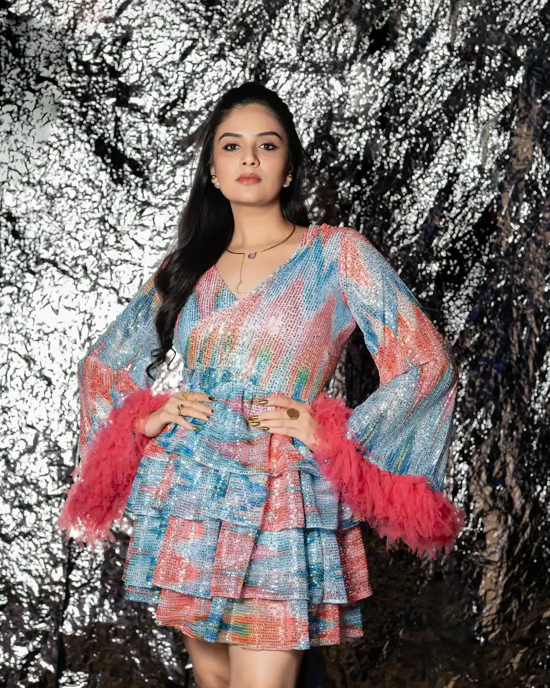 Sreemukhi Stunning Looks in Short Gown