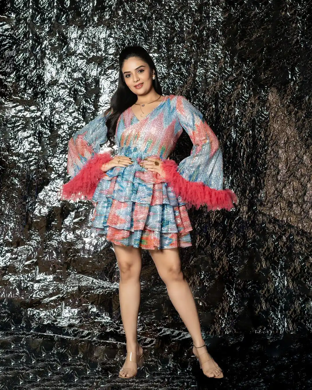 Sreemukhi Stunning Looks in Short Gown
