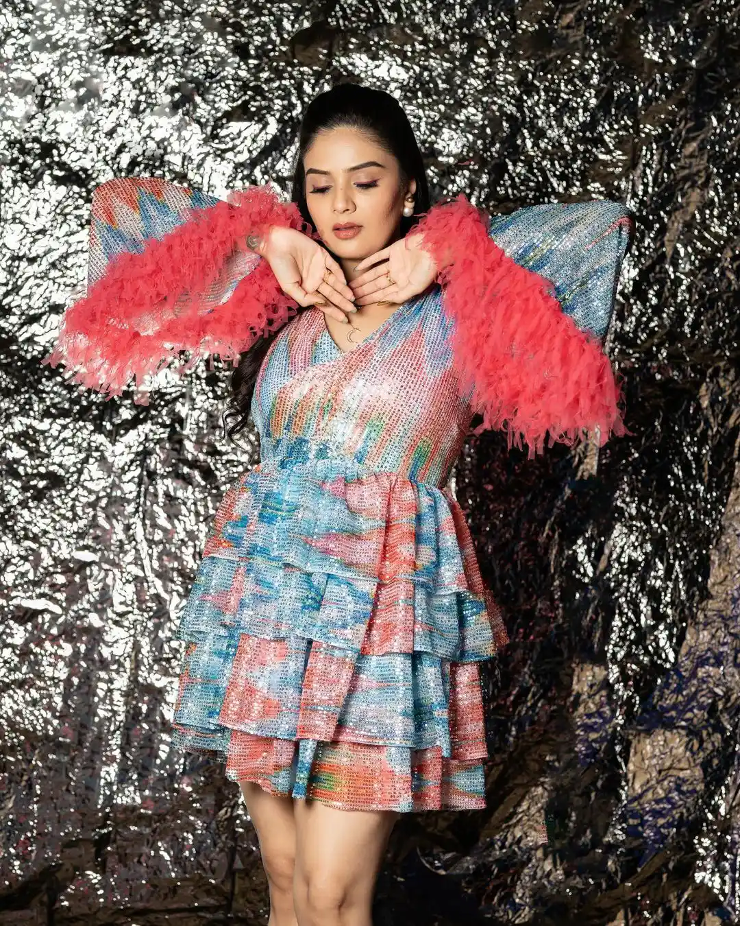 Sreemukhi Stunning Looks in Short Gown