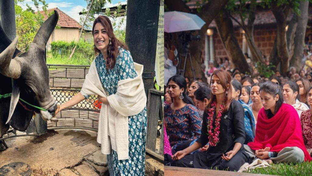 Actor Samantha doing meditation in Isha Foundation
