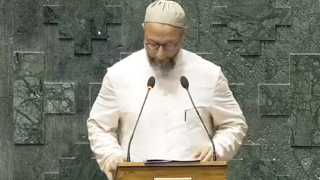 Asaduddin Owaisi takes oath and row over his Palestine Chant