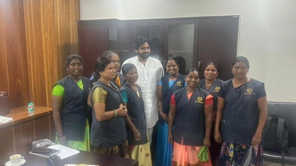 Assembly House Keeping Employees meet Pawan Kalyan and says their Problems
