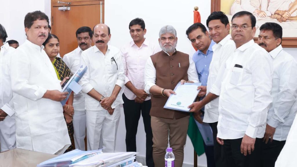BRS MLAs presenting petition to Speaker Gaddam Prasad