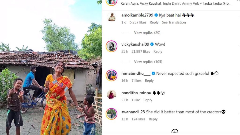 Bollywood Hero Vicky Kaushal Comments on Bengal Women Rupali Singh Dance Reel in Instagram 